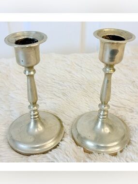 Set of 2 Vintage MCM 5” Pewter Candlesticks Candleholders